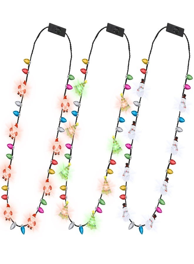Traplace 3PCS Light Up Christmas Necklace, 3 Glow Modes Multicolor Xmas Accessories, 3 Kinds of Party Favors, Santa Claus Snowman Tree Designs, Xmas Light Decorations for Ugly Sweater Festive Party Supplies - Image 1